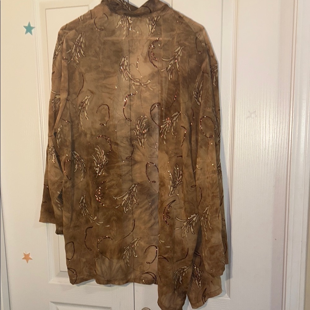 Elegant Brown Glitter Sheer Women's Jacket and Tank Top Set whimsigoth - Picture 8 of 9